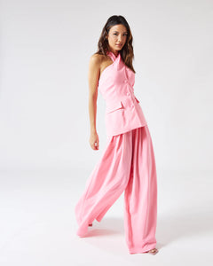 IZZY WIDE LEG TROUSER WITH GATHERED WAISTBAND IN PINK