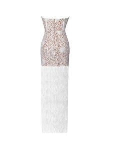 BECOME THE ONE WHITE LACE FRINGE DRESS