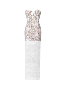 BECOME THE ONE WHITE LACE FRINGE DRESS