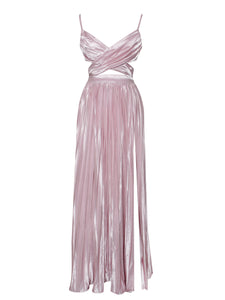 ZOELIE PINK HIGH SLIT SATIN MAXI DRESS