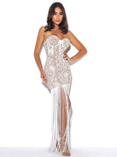 Load image into Gallery viewer, BECOME THE ONE WHITE LACE FRINGE DRESS