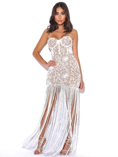 White Lace Fringe Dress Lace Tassel Dress With Sleeves Wedding Dresses All Fringe Dress White Lace Fringe Dress Lace Tassel Dress With Sleeves Wedding Dresses All Fringe Dress