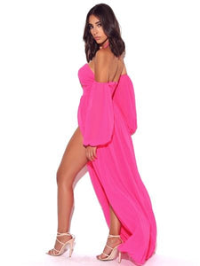 ONCE AN ANGEL HOT PINK HIGH SLIT CHIFFON MAXI DRESS