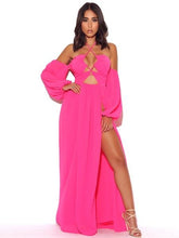 Load image into Gallery viewer, ONCE AN ANGEL HOT PINK HIGH SLIT CHIFFON MAXI DRESS