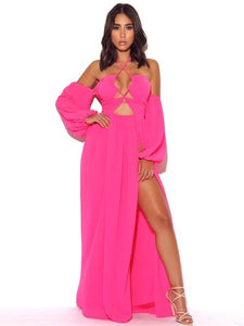 ONCE AN ANGEL HOT PINK HIGH SLIT CHIFFON MAXI DRESS