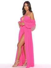 Load image into Gallery viewer, ONCE AN ANGEL HOT PINK HIGH SLIT CHIFFON MAXI DRESS