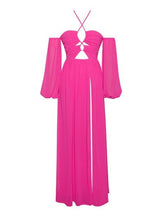 Load image into Gallery viewer, ONCE AN ANGEL HOT PINK HIGH SLIT CHIFFON MAXI DRESS
