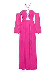 ONCE AN ANGEL HOT PINK HIGH SLIT CHIFFON MAXI DRESS