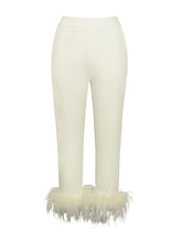 Load image into Gallery viewer, YANLEY CREAM WHITE PANTS WITH FEATHER TRIM