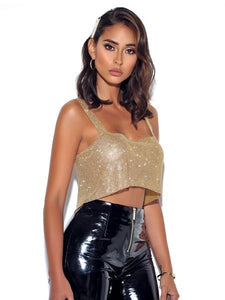 INTIMACY GOLD PLATED MESH CRYSTAL TANK TOP