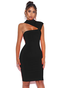 JOLENE BLACK ASYMMETRIC CUT OUT DRESS