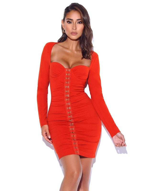 Obsessions Long Sleeve Ruched Crepe Dress