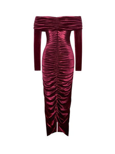 TASTE OF HEAVEN RUCHED VELVET MAXI DRESS