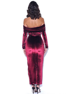 TASTE OF HEAVEN RUCHED VELVET MAXI DRESS