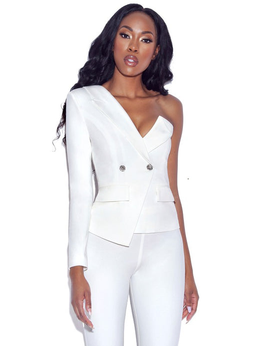 IT GIRL ONE SLEEVE BLAZER JACKET IN WHITE