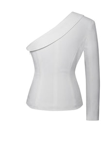 IT GIRL ONE SLEEVE BLAZER JACKET IN WHITE