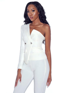 IT GIRL ONE SLEEVE BLAZER JACKET IN WHITE