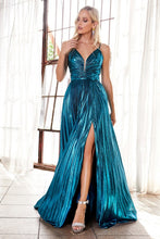 Load image into Gallery viewer, ILLUSION PLUNGING NECK METALLIC A-LINE GOWN
