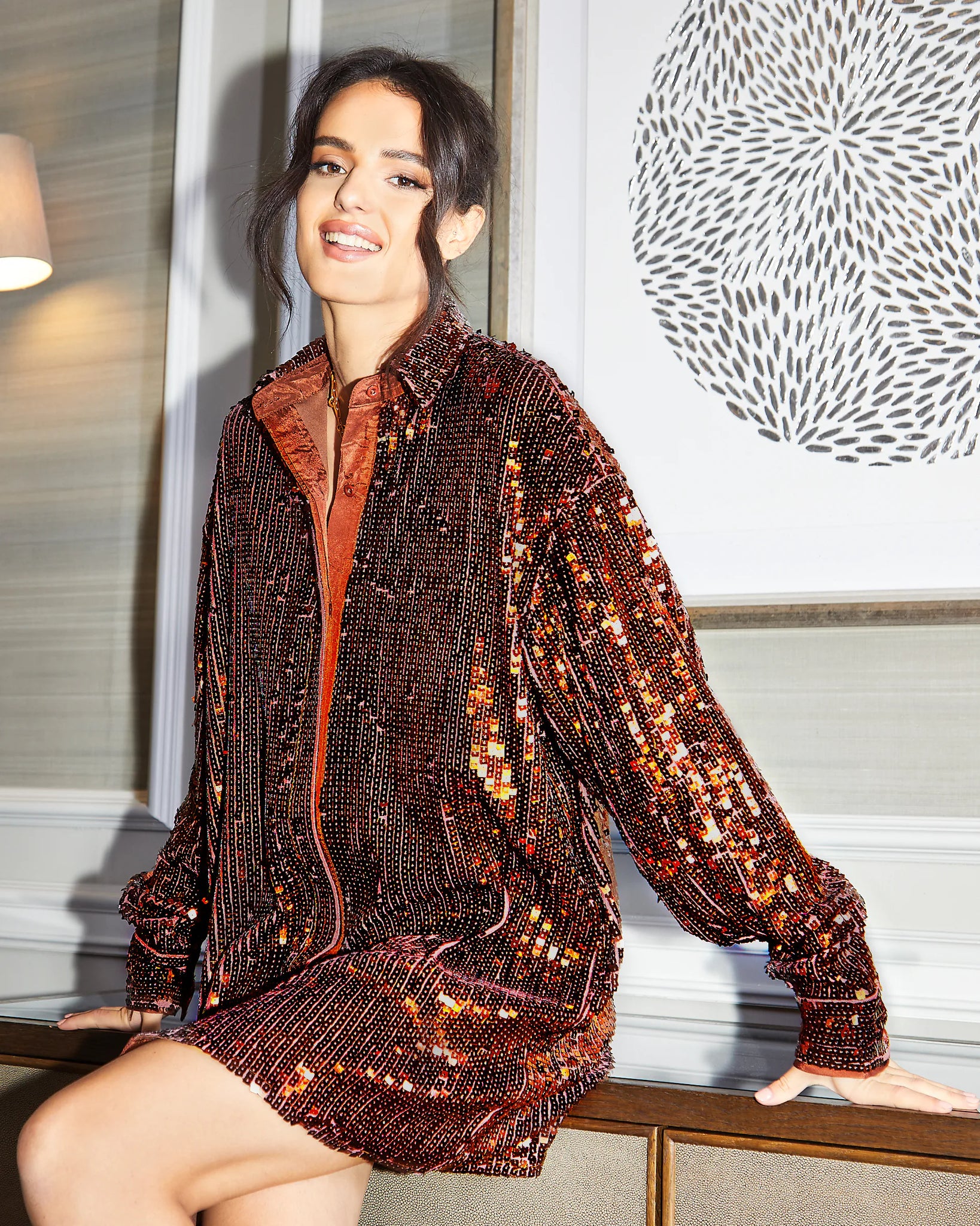 CHOCOLATE SEQUIN OVERSIZED SHIRT DRESS Arelia's Dream CHOCOLATE SEQUIN OVERSIZED SHIRT DRESS Arelia's Dream