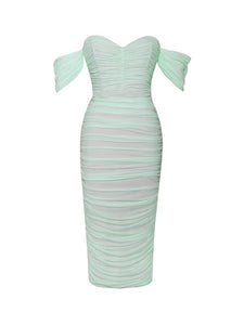 QUENBY OFF SHOULDER MESH MAXI DRESS