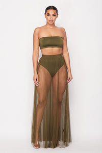 PLEATED TULLE MAXI SKIRT