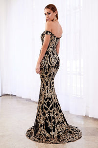 OFF THE SHOULDER SEQUIN GOWN