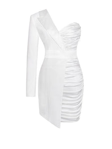 OLVA ONE SLEEVE CREPE BLAZER AND SATIN DRESS