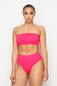 TWO PIECE PINK BANDEAU AND HIGH WAIST PANTY SET