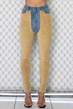 Load image into Gallery viewer, HIGH RISE CORDUROY COLOR BLOCK DENIM SKINNY JEANS