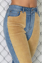 Load image into Gallery viewer, HIGH RISE CORDUROY COLOR BLOCK DENIM SKINNY JEANS