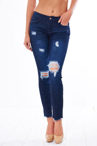 Women's Distressed Skinny Jeans (Dark Wash)