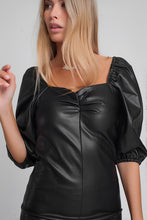 Load image into Gallery viewer, FAUX LEATHER PUFF SLEEVE MINI DRESS