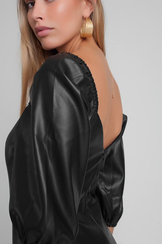 FAUX LEATHER PUFF SLEEVE MINI DRESS Arelia's Dream FAUX LEATHER PUFF SLEEVE MINI DRESS Arelia's Dream