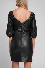 Load image into Gallery viewer, FAUX LEATHER PUFF SLEEVE MINI DRESS