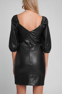 FAUX LEATHER PUFF SLEEVE MINI DRESS