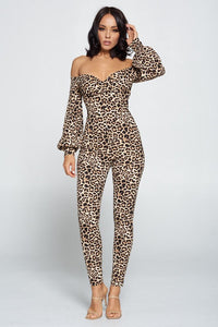COLD SHOULDER LEOPARD JUMPSUIT