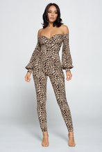 Load image into Gallery viewer, COLD SHOULDER LEOPARD JUMPSUIT