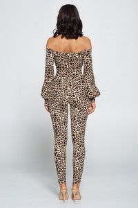COLD SHOULDER LEOPARD JUMPSUIT