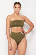 Load image into Gallery viewer, TWO PIECE OLIVE BANDEAU AND HIGH WAIST PANTY SET