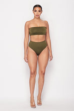 Load image into Gallery viewer, TWO PIECE OLIVE BANDEAU AND HIGH WAIST PANTY SET