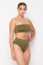 Load image into Gallery viewer, TWO PIECE OLIVE BANDEAU AND HIGH WAIST PANTY SET