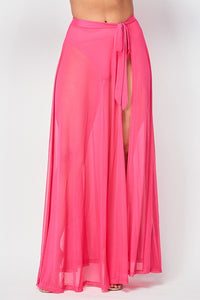 MESH COVER UP MAXI WRAP SKIRT