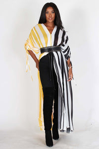 SHEER STRIPED LONG SLEEVE MAXI DRESS