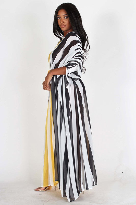 long sleeve black and white striped maxi dress Jasline Striped Maxi Shirt Dress
