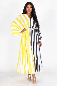 SHEER STRIPED LONG SLEEVE MAXI DRESS