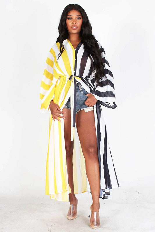 SHEER STRIPED LONG SLEEVE MAXI DRESS SHEER STRIPED LONG SLEEVE MAXI DRESS