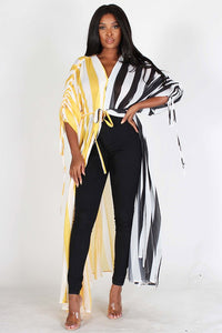 SHEER STRIPED LONG SLEEVE MAXI DRESS