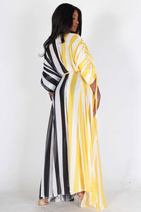 SHEER STRIPED LONG SLEEVE MAXI DRESS