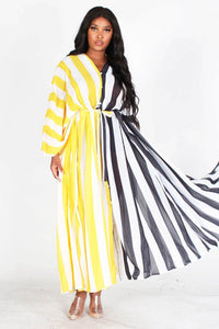 SHEER STRIPED LONG SLEEVE MAXI DRESS