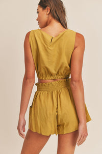 LINEN SLEEVELESS CROP SHORT SET